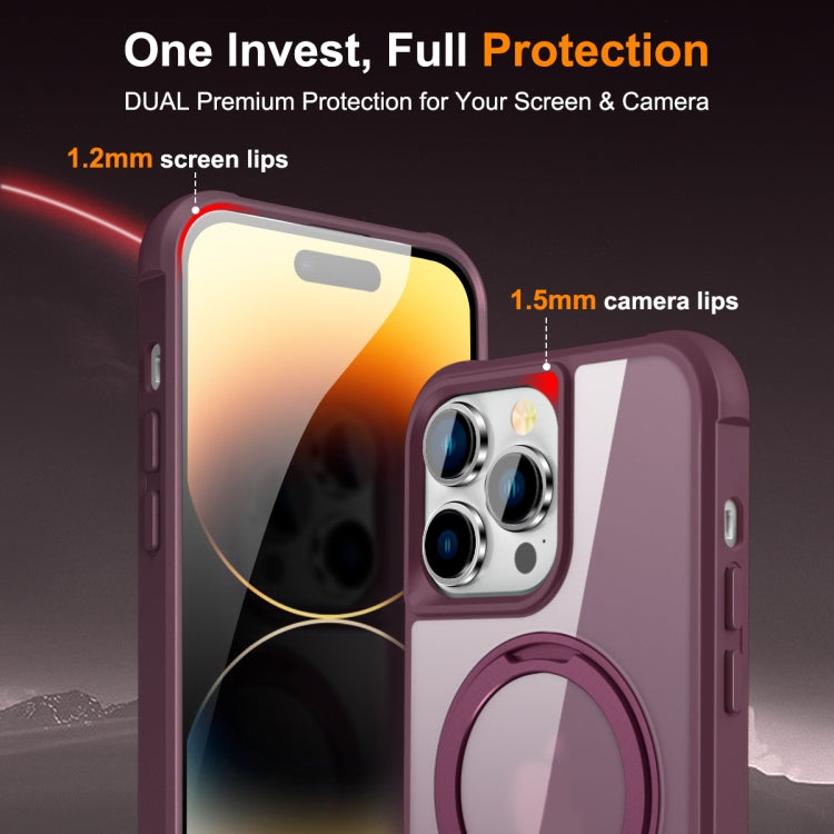 For iPhone 14 Pro MagSafe Magnetic Rotating Holder Phone Case(Wine Red) by buy2fix