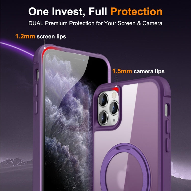 For iPhone 11 Pro Max MagSafe Magnetic Rotating Holder Phone Case(Purple) by buy2fix