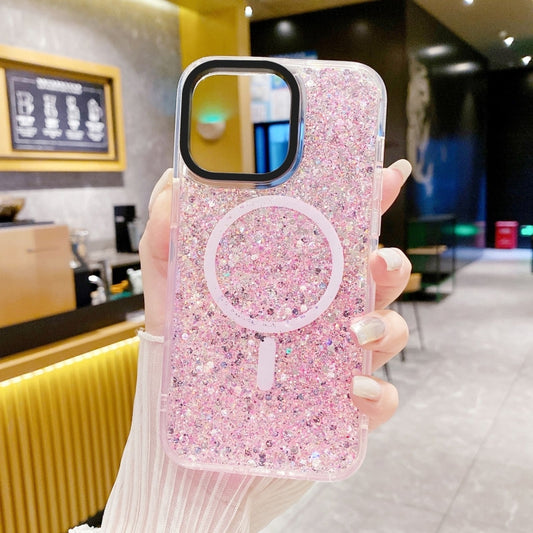 For iPhone 15 Pro Max Gold Armor MagSafe Glitter Epoxy Phone Case(Pink) by buy2fix