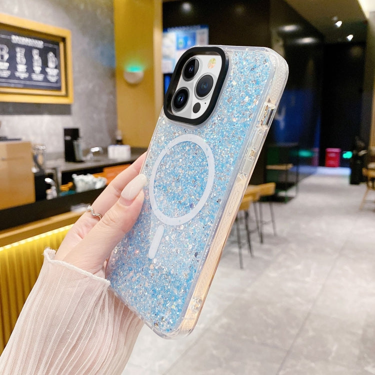 For iPhone 15 Pro Max Gold Armor MagSafe Glitter Epoxy Phone Case(Blue) by buy2fix