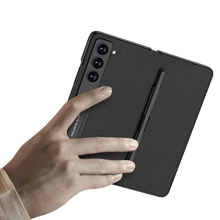 For Samsung Galaxy Z Fold5 GKK Flip Leather All-Inclusive Phone Case with Pen Holder(Carbon Fiber) by GKK