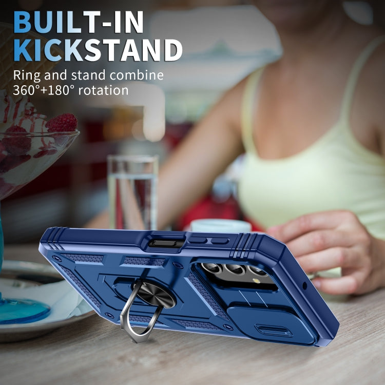 For Samsung Galaxy A25 5G Sliding Camshield TPU + PC Phone Case with Holder(Blue) by buy2fix