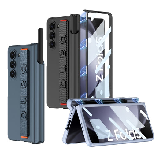 For Samsung Galaxy Z Fold5 GKK Integrated Magnetic Folding Hinge Phone Case with Wrist Strap & Pen Holder(Black) by GKK