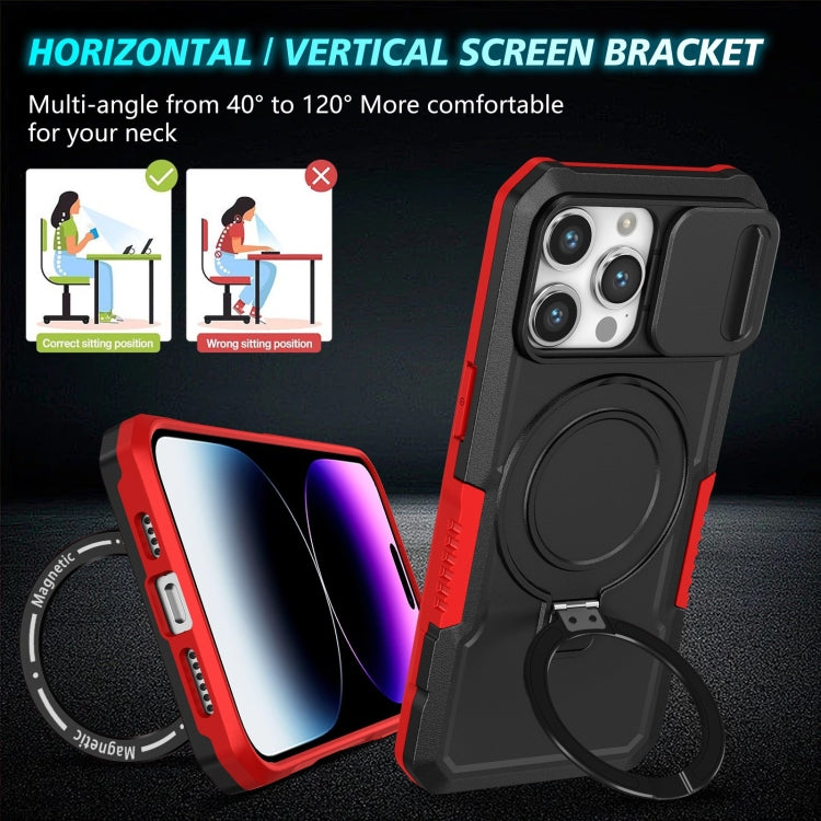 For iPhone 15 Pro Sliding Camshield MagSafe Holder TPU Hybrid PC Phone Case(Black Red) by buy2fix