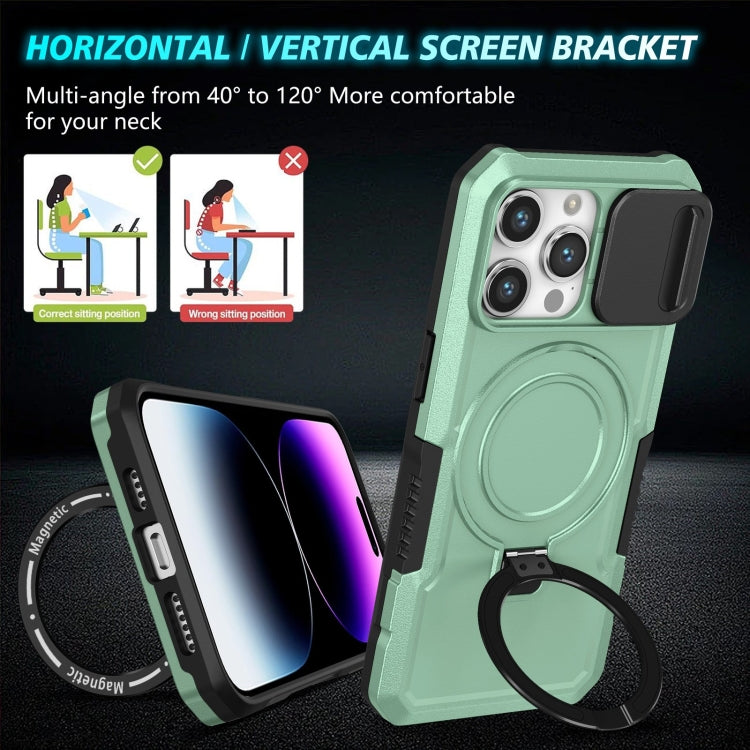 For iPhone 15 Pro Sliding Camshield MagSafe Holder TPU Hybrid PC Phone Case(Light Blue) by buy2fix