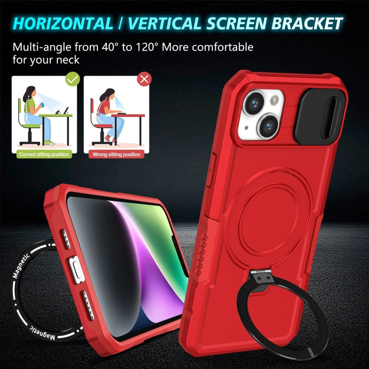 For iPhone 15 Plus Sliding Camshield MagSafe Holder TPU Hybrid PC Phone Case(Red) by buy2fix