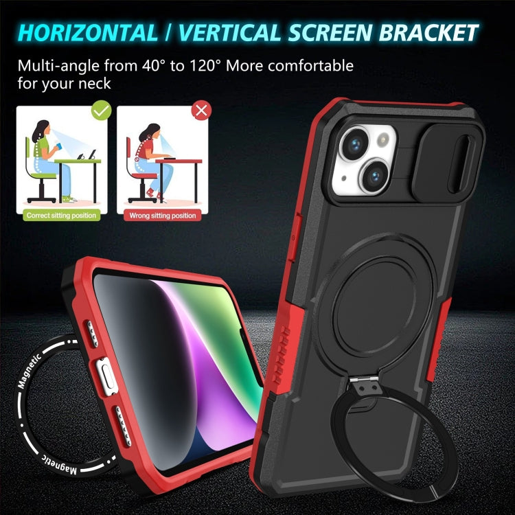 For iPhone 15 Sliding Camshield MagSafe Holder TPU Hybrid PC Phone Case(Black Red) by buy2fix