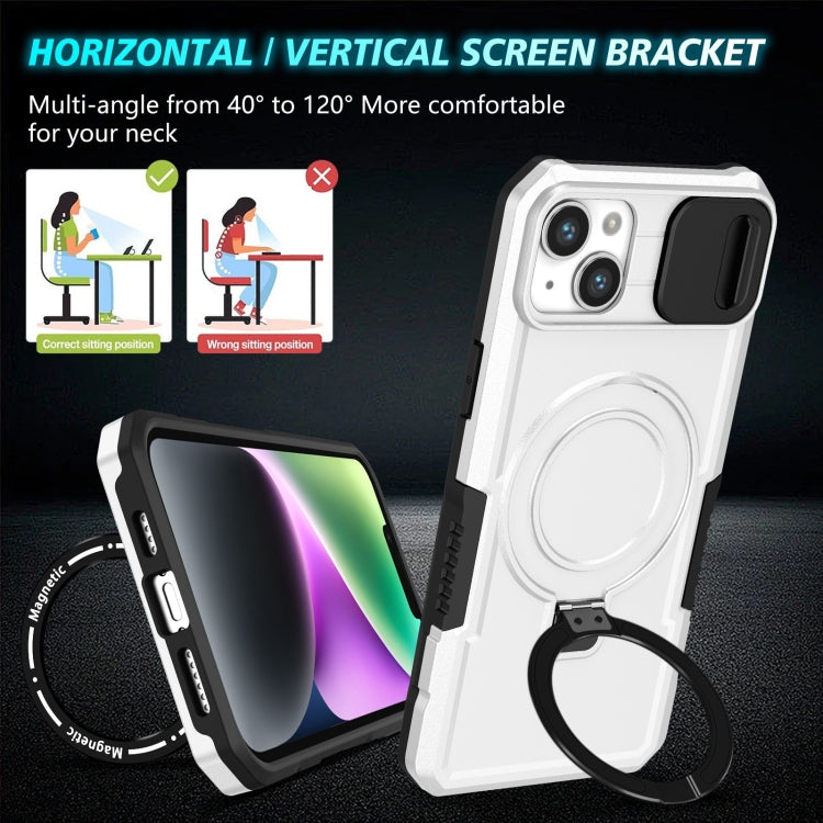 For iPhone 14 Plus Sliding Camshield MagSafe Holder TPU Hybrid PC Phone Case(Black White) by buy2fix