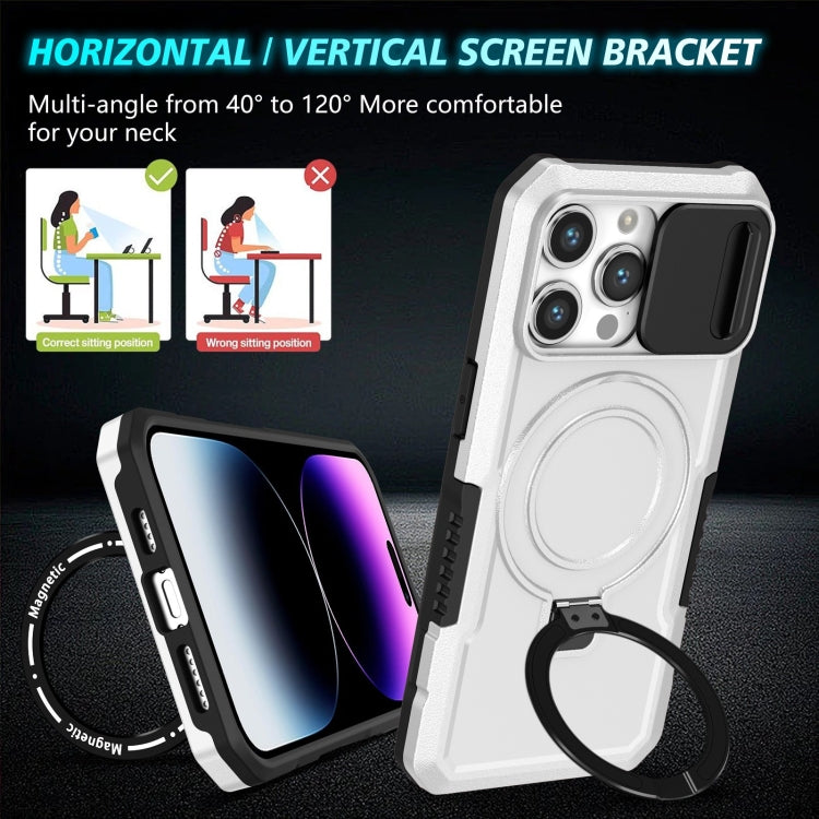 For iPhone 14 Pro Sliding Camshield MagSafe Holder TPU Hybrid PC Phone Case(Black White) by buy2fix