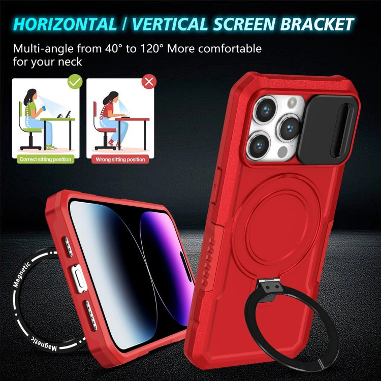 For iPhone 14 Pro Sliding Camshield MagSafe Holder TPU Hybrid PC Phone Case(Red) by buy2fix