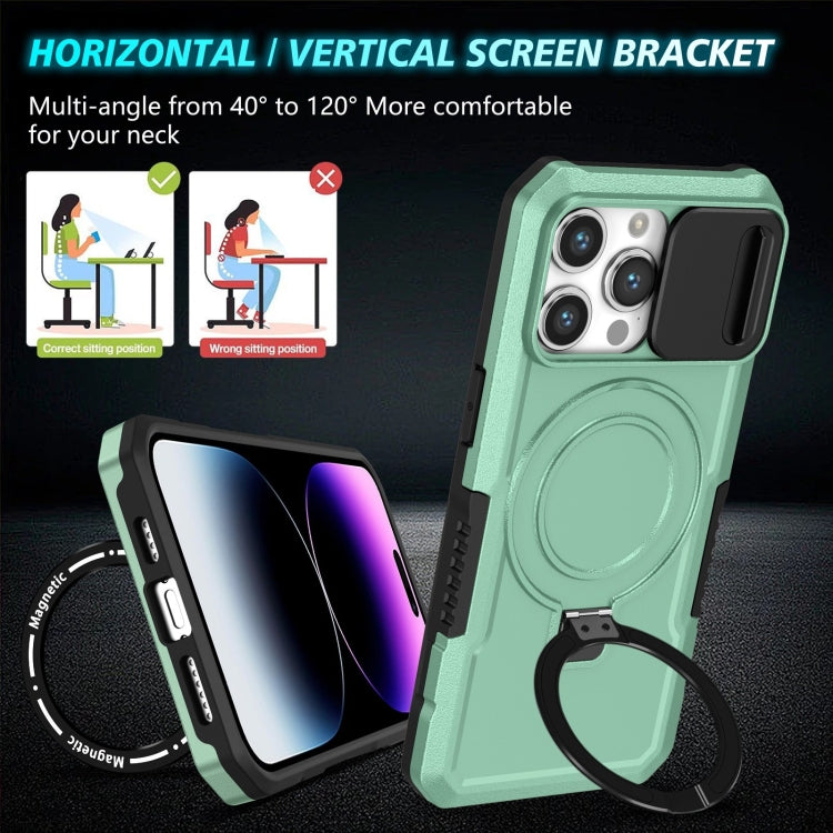 For iPhone 14 Pro Max Sliding Camshield MagSafe Holder TPU Hybrid PC Phone Case(Light Blue) by buy2fix