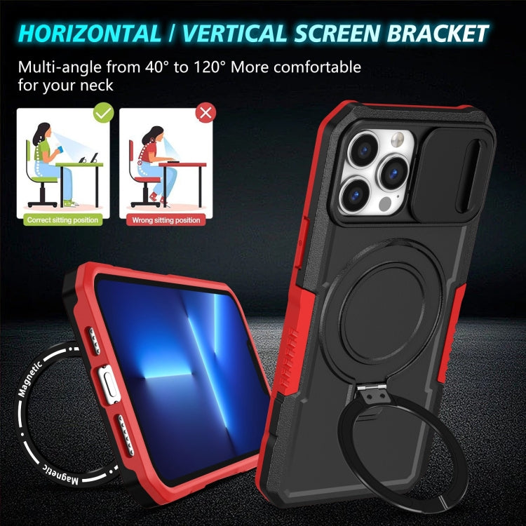 For iPhone 13 Pro Max Sliding Camshield MagSafe Holder TPU Hybrid PC Phone Case(Black Red) by buy2fix