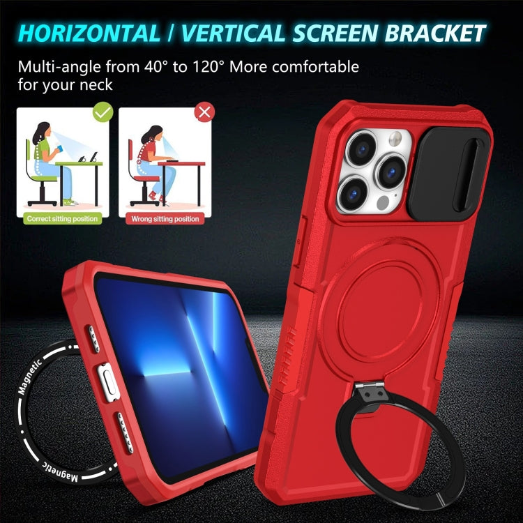 For iPhone 13 Pro Max Sliding Camshield MagSafe Holder TPU Hybrid PC Phone Case(Red) by buy2fix