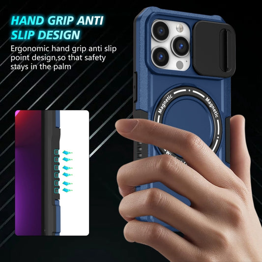 For iPhone 13 Pro Sliding Camshield MagSafe Holder TPU Hybrid PC Phone Case(Royal Blue) by buy2fix
