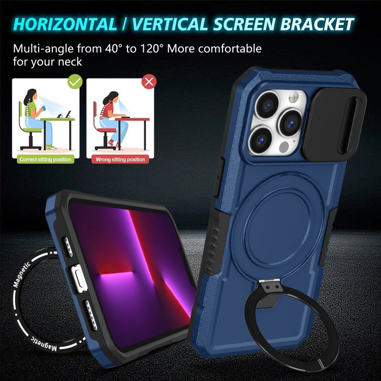For iPhone 13 Pro Sliding Camshield MagSafe Holder TPU Hybrid PC Phone Case(Royal Blue) by buy2fix