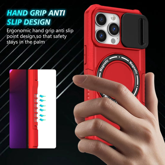 For iPhone 13 Pro Sliding Camshield MagSafe Holder TPU Hybrid PC Phone Case(Red) by buy2fix