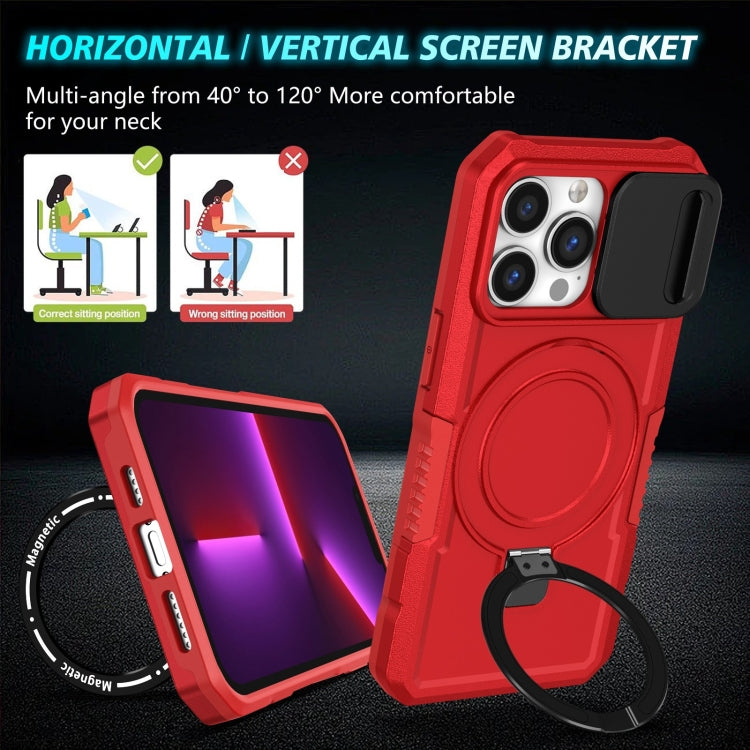 For iPhone 13 Pro Sliding Camshield MagSafe Holder TPU Hybrid PC Phone Case(Red) by buy2fix