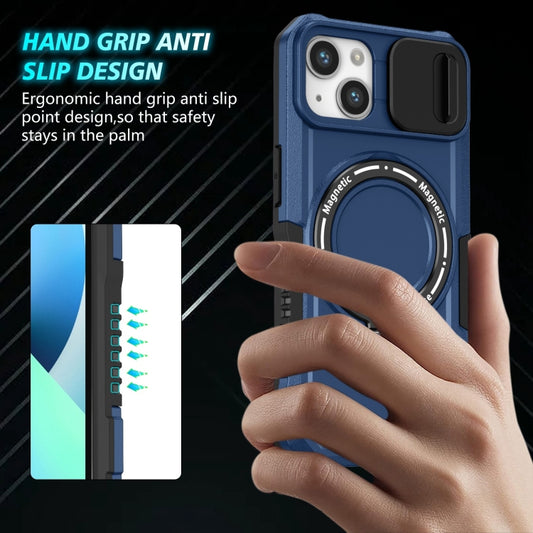 For iPhone 13 Sliding Camshield MagSafe Holder TPU Hybrid PC Phone Case(Royal Blue) by buy2fix