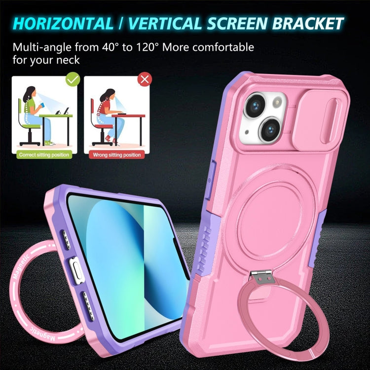 For iPhone 13 Sliding Camshield MagSafe Holder TPU Hybrid PC Phone Case(Purple Pink) by buy2fix