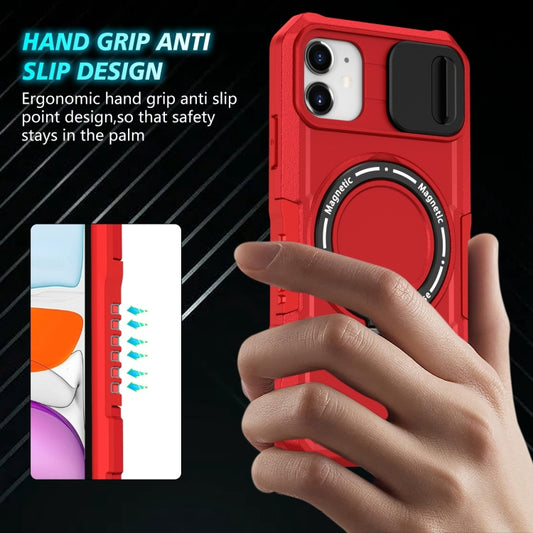 For iPhone 12 Sliding Camshield MagSafe Holder TPU Hybrid PC Phone Case(Red) by buy2fix