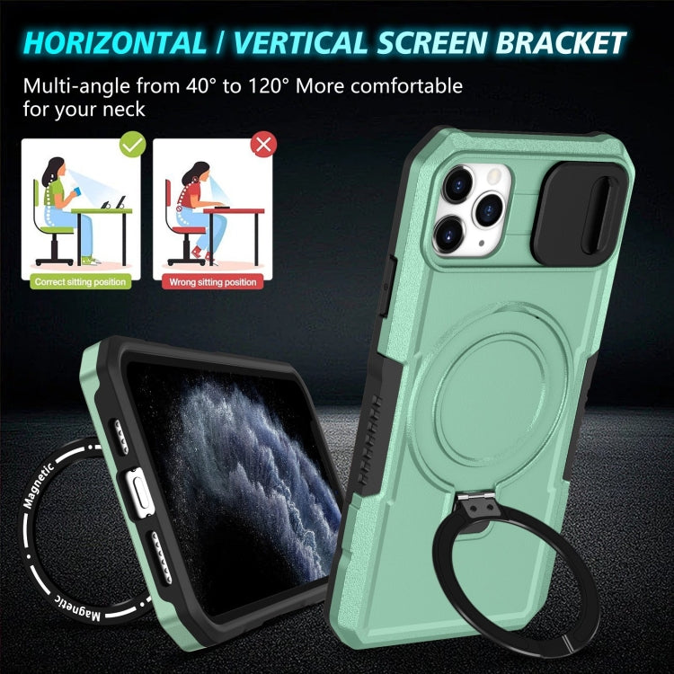 For iPhone 11 Pro Max Sliding Camshield MagSafe Holder TPU Hybrid PC Phone Case(Light Blue) by buy2fix