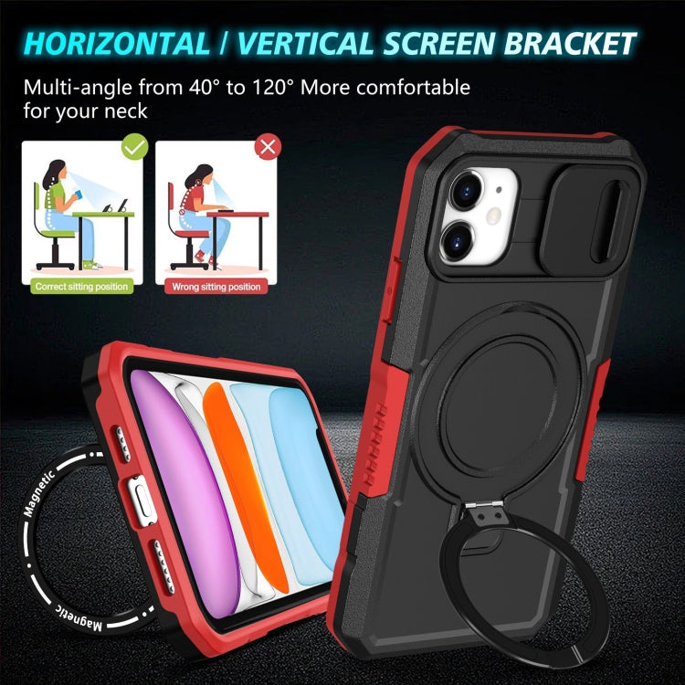 For iPhone 11 Sliding Camshield MagSafe Holder TPU Hybrid PC Phone Case(Black Red) by buy2fix