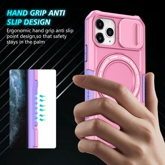 For iPhone 11 Pro Sliding Camshield MagSafe Holder TPU Hybrid PC Phone Case(Purple Pink) by buy2fix