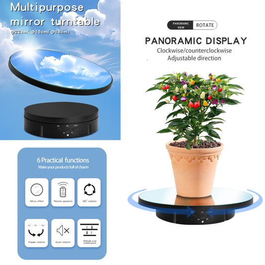 22cm Mirror Electric Rotating Display Stand Live Video Shooting Props Turntable Regular Version(Black) by buy2fix