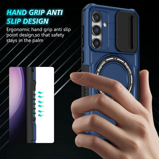 For Samsung Galaxy S23 FE 5G Sliding Camshield Magsafe Holder TPU Hybrid PC Phone Case(Royal Blue) by buy2fix