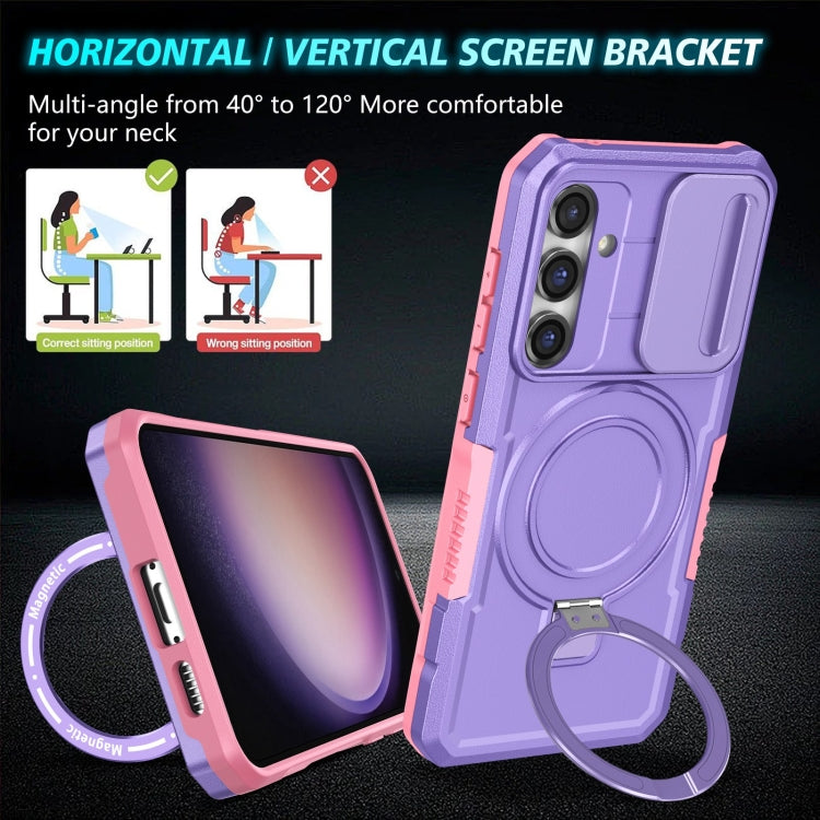 For Samsung Galaxy S23 FE 5G Sliding Camshield Magsafe Holder TPU Hybrid PC Phone Case(Pink Purple) by buy2fix