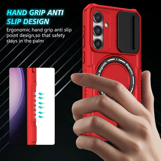 For Samsung Galaxy S23 FE 5G Sliding Camshield Magsafe Holder TPU Hybrid PC Phone Case(Red) by buy2fix