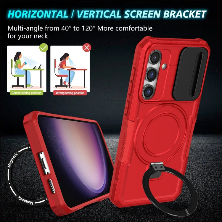 For Samsung Galaxy S23 FE 5G Sliding Camshield Magsafe Holder TPU Hybrid PC Phone Case(Red) by buy2fix