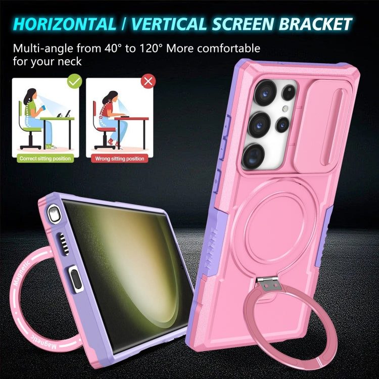 For Samsung Galaxy S23 Ultra 5G Sliding Camshield Magsafe Holder TPU Hybrid PC Phone Case(Purple Pink) by buy2fix