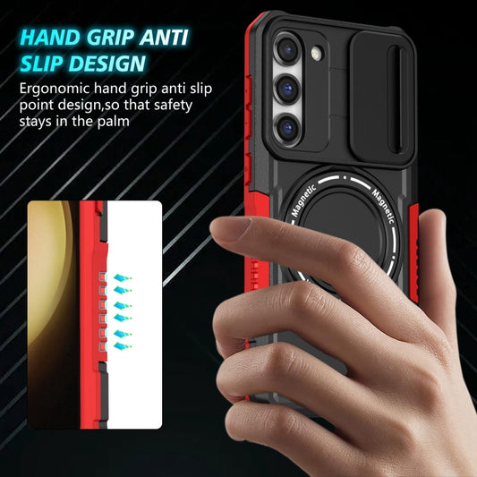 For Samsung Galaxy S23+ 5G Sliding Camshield Magsafe Holder TPU Hybrid PC Phone Case(Black Red) by buy2fix