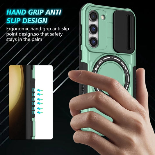 For Samsung Galaxy S23+ 5G Sliding Camshield Magsafe Holder TPU Hybrid PC Phone Case(Light Blue) by buy2fix