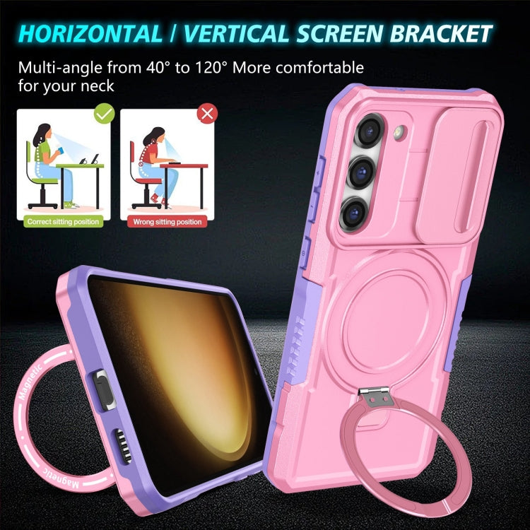 For Samsung Galaxy S23+ 5G Sliding Camshield Magsafe Holder TPU Hybrid PC Phone Case(Purple Pink) by buy2fix
