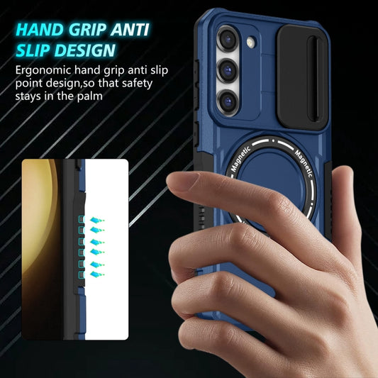 For Samsung Galaxy S23 5G Sliding Camshield Magsafe Holder TPU Hybrid PC Phone Case(Royal Blue) by buy2fix