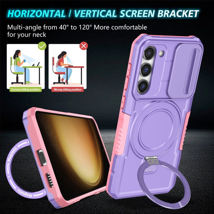For Samsung Galaxy S23 5G Sliding Camshield Magsafe Holder TPU Hybrid PC Phone Case(Pink Purple) by buy2fix