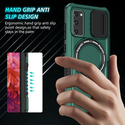 For Samsung Galaxy S20 FE Sliding Camshield Magsafe Holder TPU Hybrid PC Phone Case(Deep Green) by buy2fix