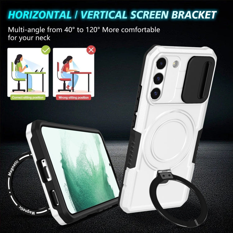 For Samsung Galaxy S22+ 5G Sliding Camshield Magsafe Holder TPU Hybrid PC Phone Case(Black White) by buy2fix
