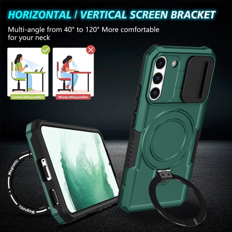For Samsung Galaxy S22+ 5G Sliding Camshield Magsafe Holder TPU Hybrid PC Phone Case(Deep Green) by buy2fix