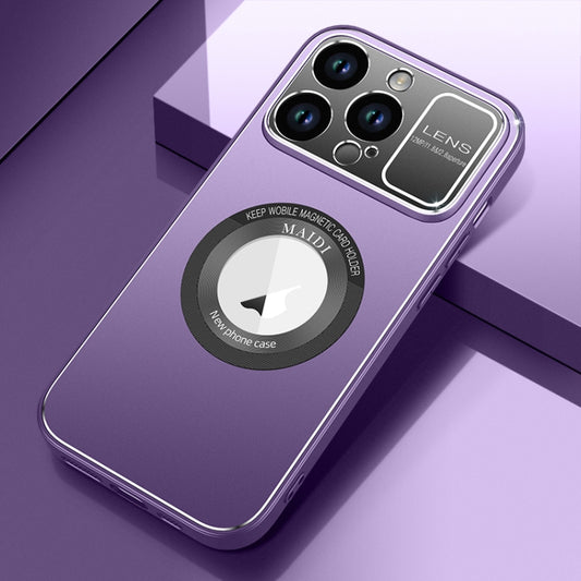 For iPhone 14 Pro Large Window MagSafe Skin Feel PC Phone Case(Purple) by buy2fix