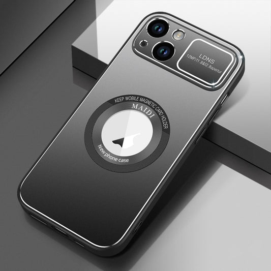 For iPhone 14 Large Window MagSafe Skin Feel PC Phone Case(Black) by buy2fix