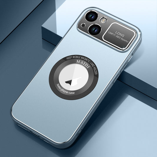For iPhone 13 Large Window MagSafe Skin Feel PC Phone Case(Blue) by buy2fix