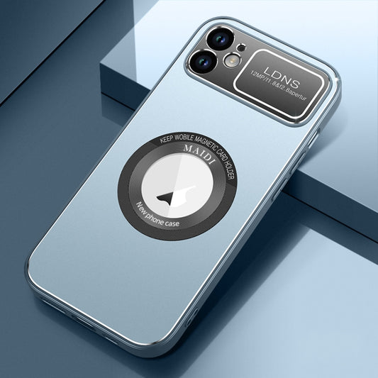 For iPhone 12 Large Window MagSafe Skin Feel PC Phone Case(Blue) by buy2fix