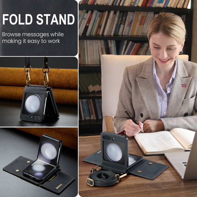 For Samsung Galaxy Z Flip5 5G DG.MING M2 Series Card Bag Magnetic Leather Phone Case(Black) by DG.MING