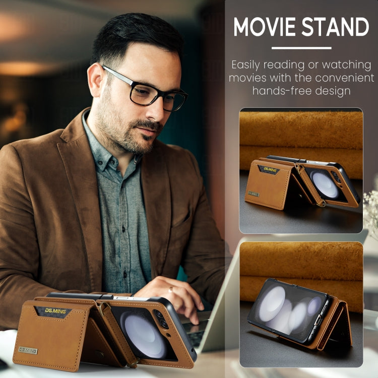 For Samsung Galaxy Z Flip5 5G DG.MING M2 Series Card Bag Magnetic Leather Phone Case(Brown) by DG.MING