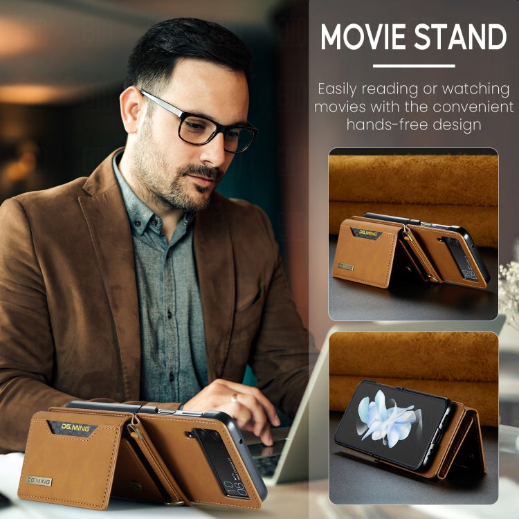 For Samsung Galaxy Z Flip3 5G DG.MING M2 Series Card Bag Magnetic Leather Phone Case(Brown) by DG.MING