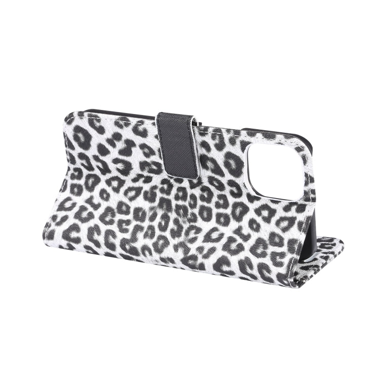 For iPhone 15 Leopard Pattern Horizontal Flip Leather Phone Case(White) by buy2fix