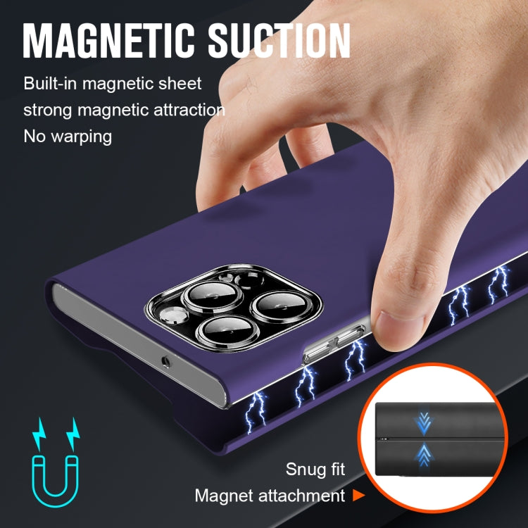 For iPhone 15 Pro Max Magnetic Napa Texture Leather Phone Case with Holder(Purple) by buy2fix